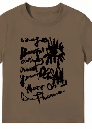 American Style Slim-Fit Short T-Shirt for Women - Summer Graffiti Print, Stretchy, Flattering Shoulder Top