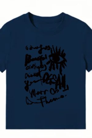 American Style Slim-Fit Short T-Shirt for Women - Summer Graffiti Print, Stretchy, Flattering Shoulder Top