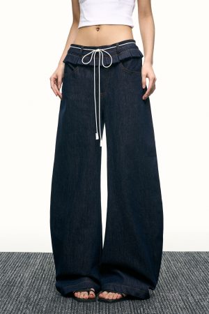 American-Style Spicy Girl Ruffled Wide-Leg Jeans - Curved Blade Design, Loose Fit, Spring/Summer Fashion, Trendy Casual Pants
