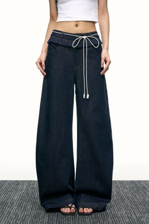 American-Style Spicy Girl Ruffled Wide-Leg Jeans - Curved Blade Design, Loose Fit, Spring/Summer Fashion, Trendy Casual Pants