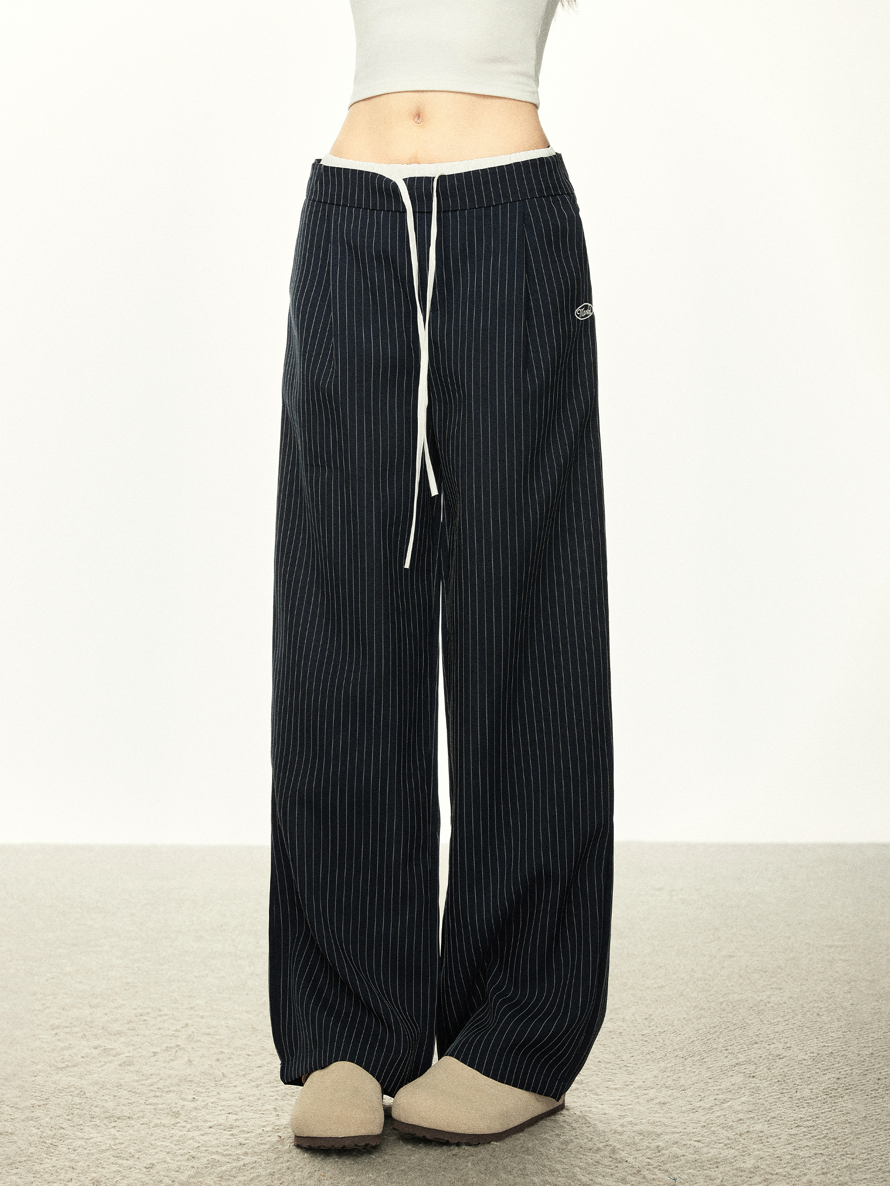 American-Style Striped Faux Two-Piece Suit Pants for Women - Loose Wide-Leg Casual Trousers for Spring and Autumn Fashion American-Style Striped Faux Two-Piece Suit Pants for Women - Loose Wide-Leg Casual Trousers for Spring and Autumn Fashion