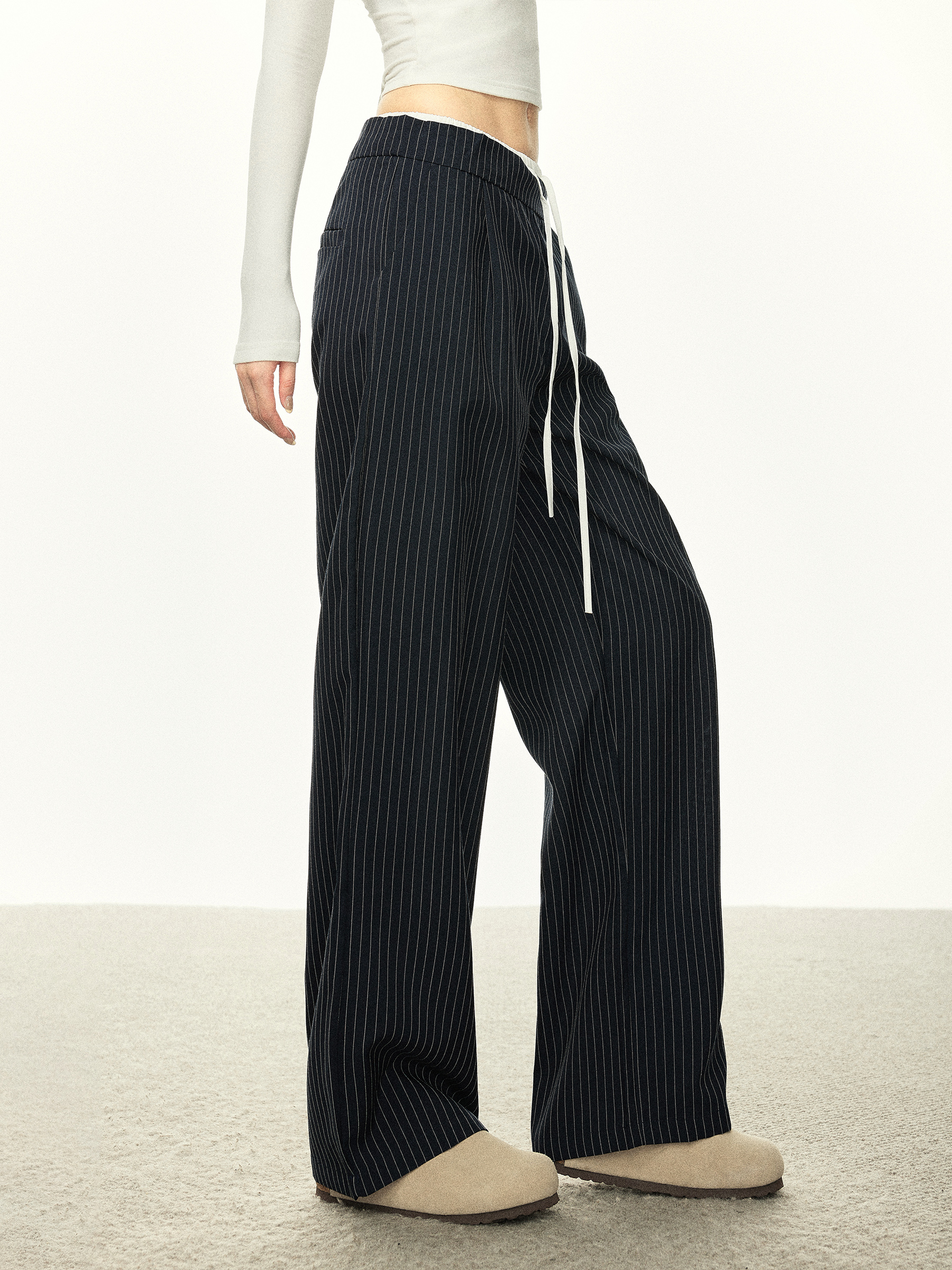 American-Style Striped Faux Two-Piece Suit Pants for Women - Loose Wide-Leg Casual Trousers for Spring and Autumn Fashion American-Style Striped Faux Two-Piece Suit Pants for Women - Loose Wide-Leg Casual Trousers for Spring and Autumn Fashion
