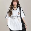 American-Style V-Neck Sports Jersey Short Sleeve T-Shirt for Women - Summer OOTD Loose Fit Top