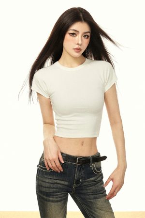 American Vintage Black Cotton Short Sleeve T-Shirt for Women - Slim Fit, Regular Shoulder, Summer 2025 Fashion Essential