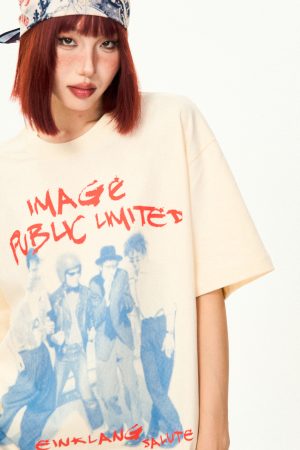 American Vintage Character Print Short Sleeve T-Shirt for Women - Casual Loose Summer Top, Retro 90s Style