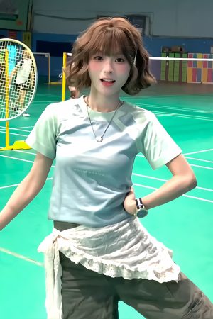 American Vintage Color-Blocked Jersey T-Shirt for Women, Summer Raglan Short Sleeve College Style Sporty Top