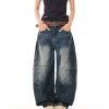 American Vintage Contrast Stitch Deconstructed Denim Pants for Women - Stylish Casual Wide-Leg Trousers, Y2K Fashion, Versatile Fit