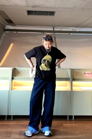 American Vintage Dark Blue Wide-Leg Jeans for Women - Loose Slim Straight Fit - 2025 Spring Fashion