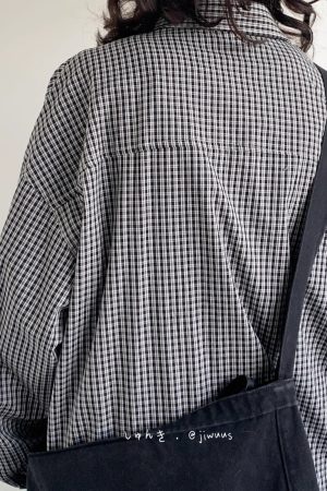 American Vintage Fine Check Long Sleeve Shirt - Unisex Casual Plaid Jacket for Spring and Autumn, Lazy Style Couple's Fashion