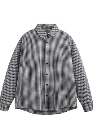 American Vintage Fine Check Long Sleeve Shirt - Unisex Casual Plaid Jacket for Spring and Autumn, Lazy Style Couple's Fashion