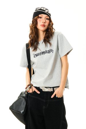 American Vintage Gray Short Sleeve T-Shirt for Women - Versatile Summer Casual Top with Cleanfit Design