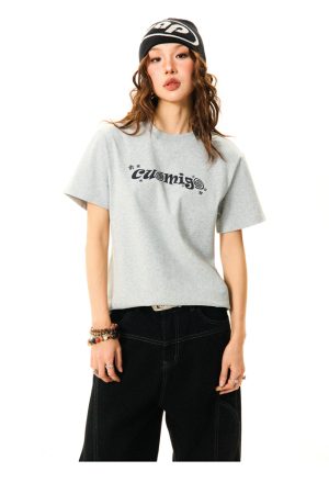 American Vintage Gray Short Sleeve T-Shirt for Women - Versatile Summer Casual Top with Cleanfit Design