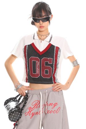 American Vintage Lace Digital Polo Collar Top - Women's Summer Short Sleeve Casual Sports T-Shirt