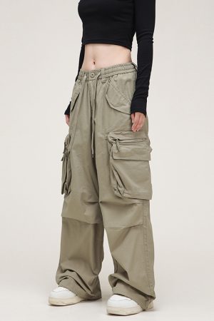 American Vintage Lace-Up Stacked Cargo Pants for Men and Women | Unisex Straight Casual Style | Trendy 90s Inspired Fashion