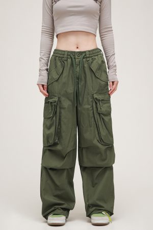 American Vintage Lace-Up Stacked Cargo Pants for Men and Women | Unisex Straight Casual Style | Trendy 90s Inspired Fashion