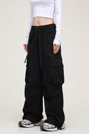 American Vintage Lace-Up Stacked Cargo Pants for Men and Women | Unisex Straight Casual Style | Trendy 90s Inspired Fashion