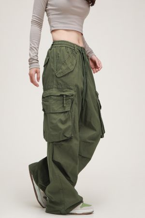 American Vintage Lace-Up Stacked Cargo Pants for Men and Women | Unisex Straight Casual Style | Trendy 90s Inspired Fashion