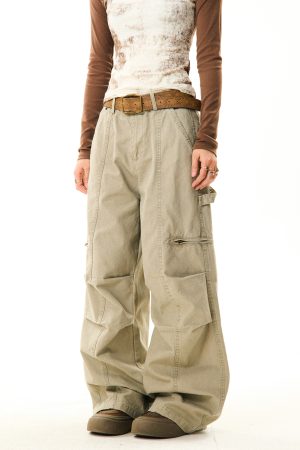 American Vintage Pleated Wide-Leg Work Pants for Women - Loose and Slimming Casual Style, Versatile Fashion Essential