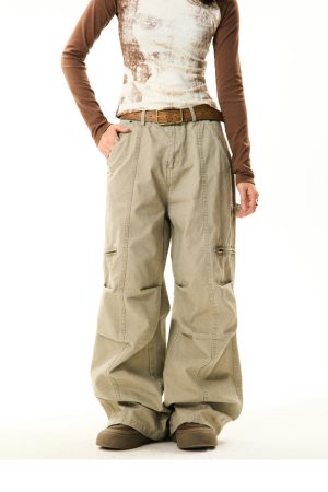 American Vintage Pleated Wide-Leg Work Pants for Women - Loose and Slimming Casual Style, Versatile Fashion Essential