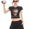 American Vintage Portrait Print Short Sleeve T-Shirt for Women - Slim Fit Summer Top, Y2K Style, Hot Girl Fashion
