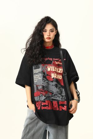 American Vintage Short Sleeve T-Shirt for Men and Women, Trendy Niche Print, 2025 Summer Style, Casual 90s Inspired Tee