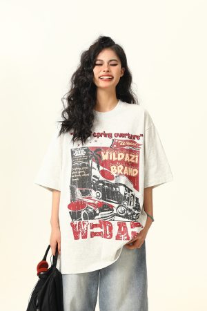 American Vintage Short Sleeve T-Shirt for Men and Women, Trendy Niche Print, 2025 Summer Style, Casual 90s Inspired Tee