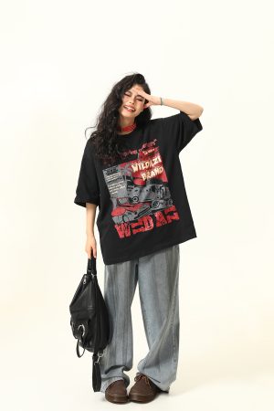 American Vintage Short Sleeve T-Shirt for Men and Women, Trendy Niche Print, 2025 Summer Style, Casual 90s Inspired Tee