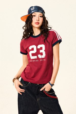 American Vintage Sorona Sports Short Sleeve T-Shirt for Women - Summer Slim Fit Raglan Crop Top, Casual 90s Style