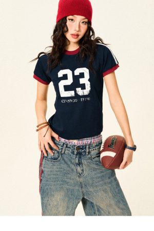 American Vintage Sorona Sports Short Sleeve T-Shirt for Women - Summer Slim Fit Raglan Crop Top, Casual 90s Style