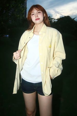 American Vintage Striped Long Sleeve Shirt with Dog Embroidery, Spring Style Loose Top, Casual 90s Inspired Jacket