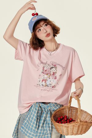 Animal Cartoon Print Round Neck Short Sleeve T-Shirt for Women - Summer Loose Slim Fit Top