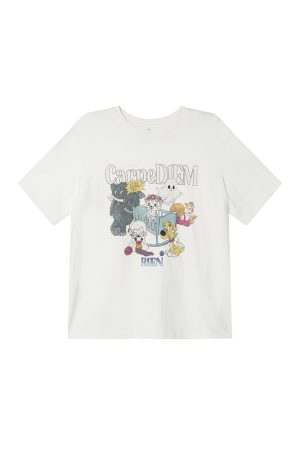 Animal Party Printed Short Sleeve T-shirt for Women, Spring 2025 Loose Fit, Casual Tee, Fun Graphic Top, Y2K Style Fashion.