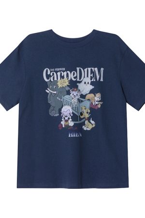 Animal Party Printed Short Sleeve T-shirt for Women, Spring 2025 Loose Fit, Casual Tee, Fun Graphic Top, Y2K Style Fashion.