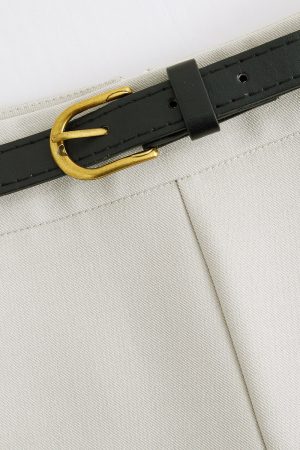 Apricot Belt-Style A-Line Suit Skirt for Women, High-Waisted Draped Long Skirt, Flattering for Petite Figures, Spring 2025 Fashion