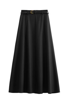 Apricot Belt-Style A-Line Suit Skirt for Women, High-Waisted Draped Long Skirt, Flattering for Petite Figures, Spring 2025 Fashion