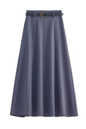 Apricot Belt-Style A-Line Suit Skirt for Women, High-Waisted Draped Long Skirt, Flattering for Petite Figures, Spring 2025 Fashion