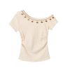 Apricot Off-Shoulder Top for Women - Summer 2025 Short-Sleeve Blouse, Casual OOTD, Vacation Essential, Trendy Fashion Piece