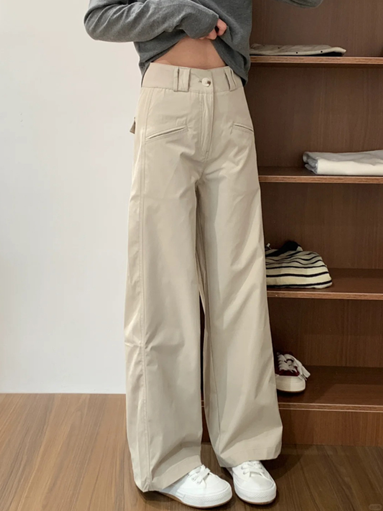 Apricot Straight-Leg Casual Pants for Women, Plus Size Flattering Wide-Leg Work Trousers, 2025 Fashion Trend Apricot Straight-Leg Casual Pants for Women, Plus Size Flattering Wide-Leg Work Trousers, 2025 Fashion Trend