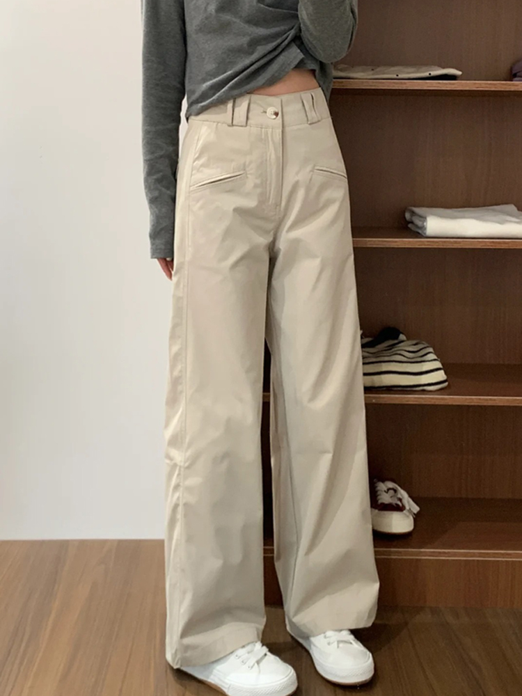 Apricot Straight-Leg Casual Pants for Women, Plus Size Flattering Wide-Leg Work Trousers, 2025 Fashion Trend Apricot Straight-Leg Casual Pants for Women, Plus Size Flattering Wide-Leg Work Trousers, 2025 Fashion Trend