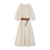 Apricot V-Neck Dress with Waist-Cinching Design, French Style Long Skirt for Beach Vacation, Slimming Effect, Summer Fashion