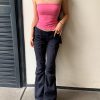 Aqua Dark Blue Micro Flare Low Waist Paper Bag Pants - Functional Evolution Version for Trendy Y2K Style
