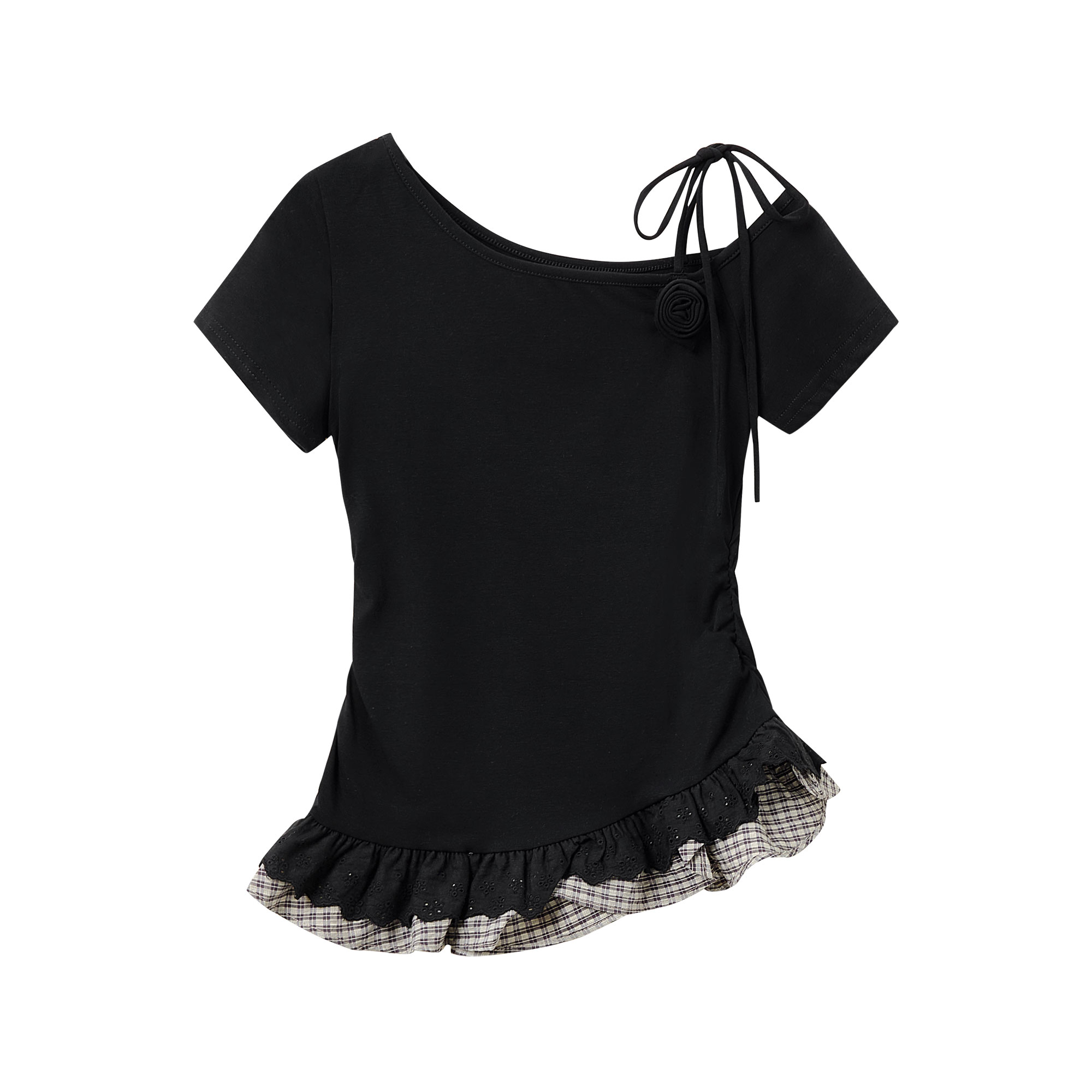 Artistic Blue One-Shoulder Top for Women - 2025 Summer Korean Style Slim Fit Short Sleeve Shirt for Spicy Girls Artistic Blue One-Shoulder Top for Women - 2025 Summer Korean Style Slim Fit Short Sleeve Shirt for Spicy Girls