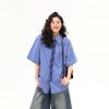 Artistic Blue Plaid Short Sleeve Shirt for Men and Women, Loose Versatile College Style, Retro 90s A-Z Summer Fashion Top