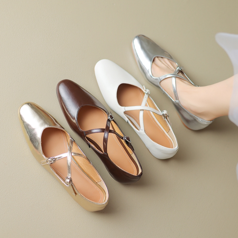 Artistic Cross-Buckle Sheepskin Leather Platform Shoes for Women - Comfortable Non-Slip Autumn Footwear Artistic Cross-Buckle Sheepskin Leather Platform Shoes for Women - Comfortable Non-Slip Autumn Footwear