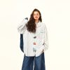 Artistic Embroidered Striped Long Sleeve Shirt for Women - Retro Loose Fit Blouse, Versatile Autumn Fashion