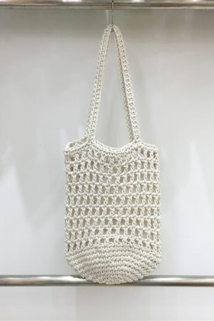 Artistic Forest Style Woven Bucket Tote Bag â€“ Hollow Fishing Net Design, Korean Wind Ins Shoulder Bag for Vacation