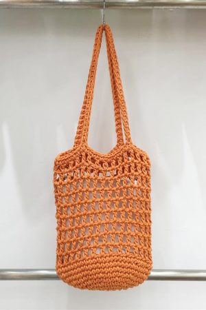 Artistic Forest Style Woven Bucket Tote Bag â€“ Hollow Fishing Net Design, Korean Wind Ins Shoulder Bag for Vacation