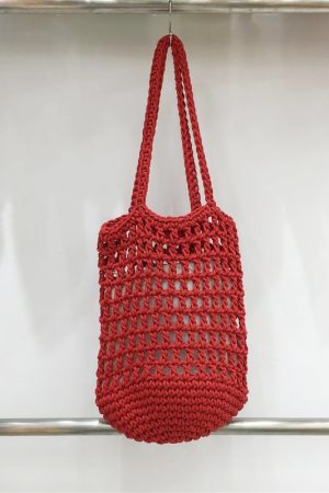 Artistic Forest Style Woven Bucket Tote Bag â€“ Hollow Fishing Net Design, Korean Wind Ins Shoulder Bag for Vacation