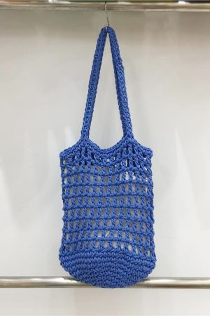 Artistic Forest Style Woven Bucket Tote Bag â€“ Hollow Fishing Net Design, Korean Wind Ins Shoulder Bag for Vacation