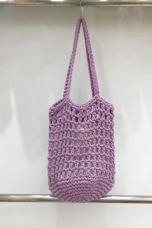 Artistic Forest Style Woven Bucket Tote Bag â€“ Hollow Fishing Net Design, Korean Wind Ins Shoulder Bag for Vacation